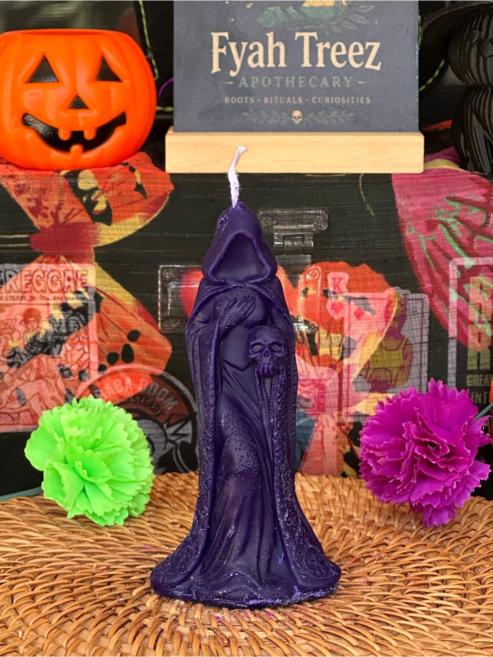 Purple Veiled Skull Keeper Candle – Gothic Witchy Figure